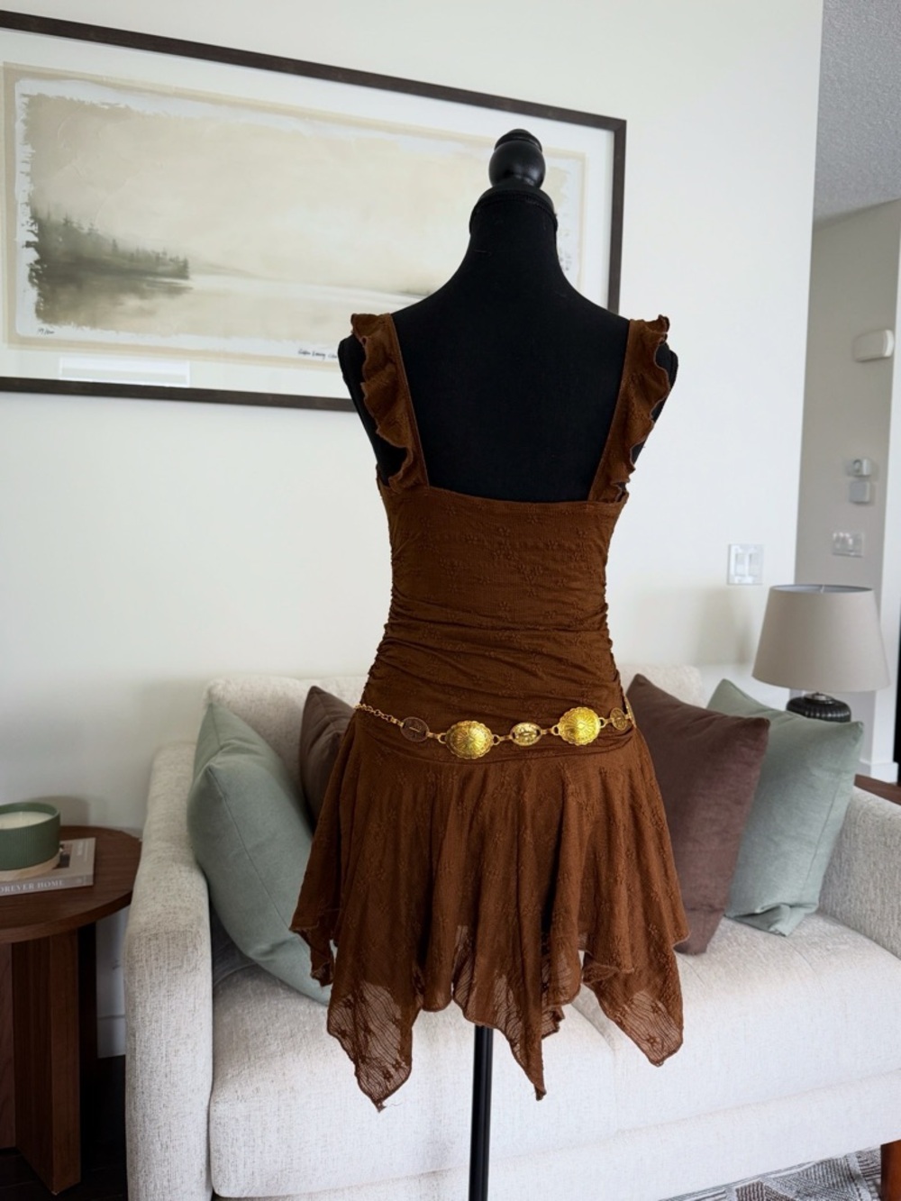 Brown Ruched Mini Dress - Picture 5 of 5